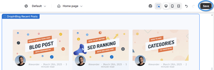 Save changes made to the DropInBlog Recent Posts