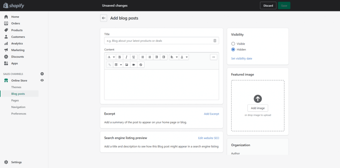 Shopify built-in blog