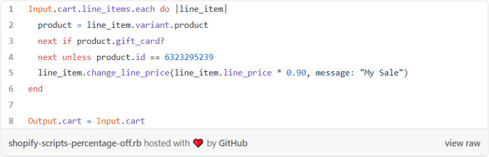 Shopify Plus Shopify Scripts code example