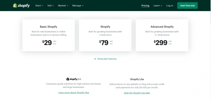 Shopify vs Wix: Shopify pricing
