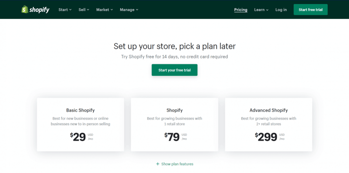 Shopify pricing