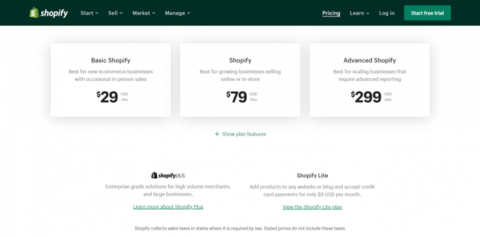 Shopify vs Squarespace: Shopify pricing plans