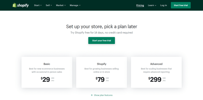 Shopify pricing plans monthly billing