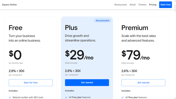 Square vs Wix: Square pricing