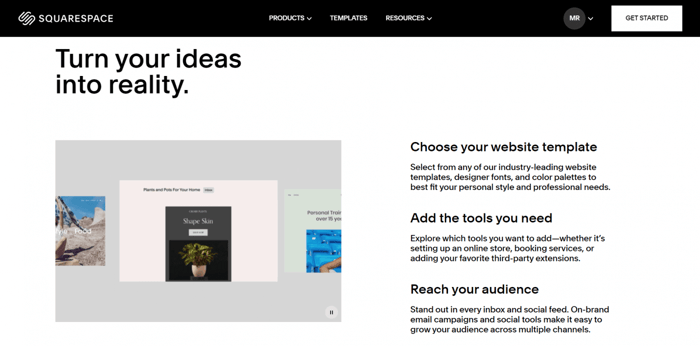 Weebly vs Squarespace: Squarespace home page