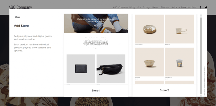 Squarespace add store