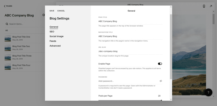 Squarespace blog options