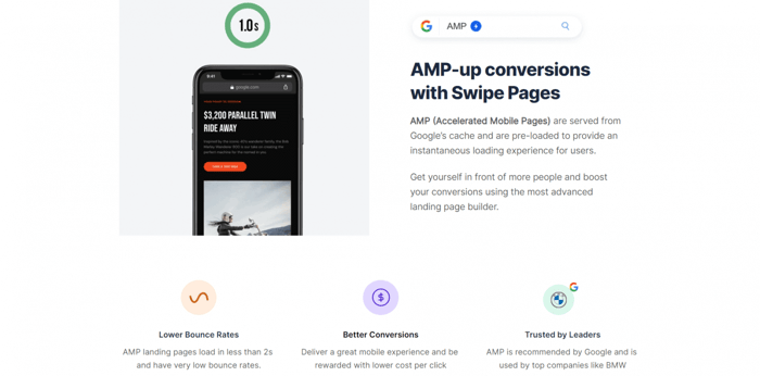 Swipe Pages vs Unbounce: AMP
