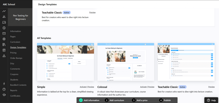 Teachable design templates