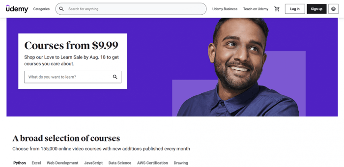 Teachable vs Udemy: Udemy home page