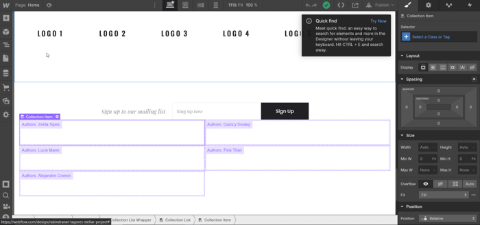 Webflow's CMS collection authors