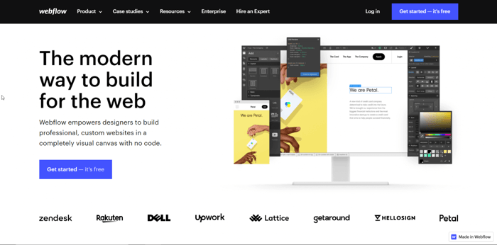Webflow vs Squarespace: Webflow's landing page