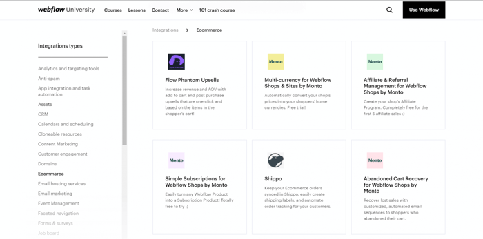 Webflow integrations