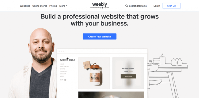 Weebly vs Wix, Weebly home page