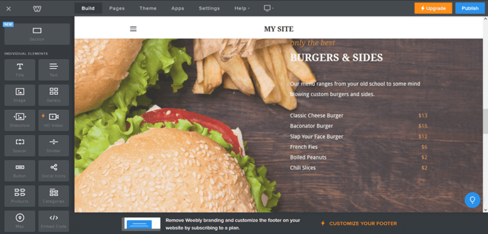 Weebly site editor