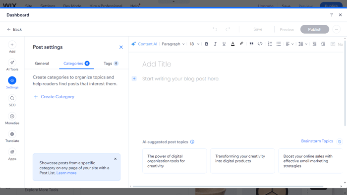 Wix blog editor