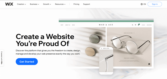 Weebly vs Wix: Wix home page