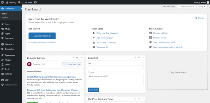 wix vs wordpress woordpress dashboard