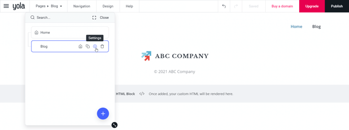 How to create a blog on Yola: blog settings DropInBlog