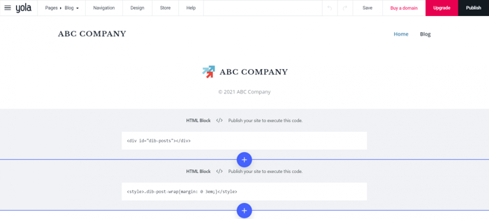 Yola embed code dropinblog