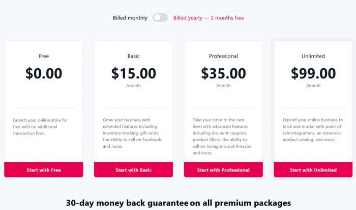 Yola vs Wix: Yola online store pricing