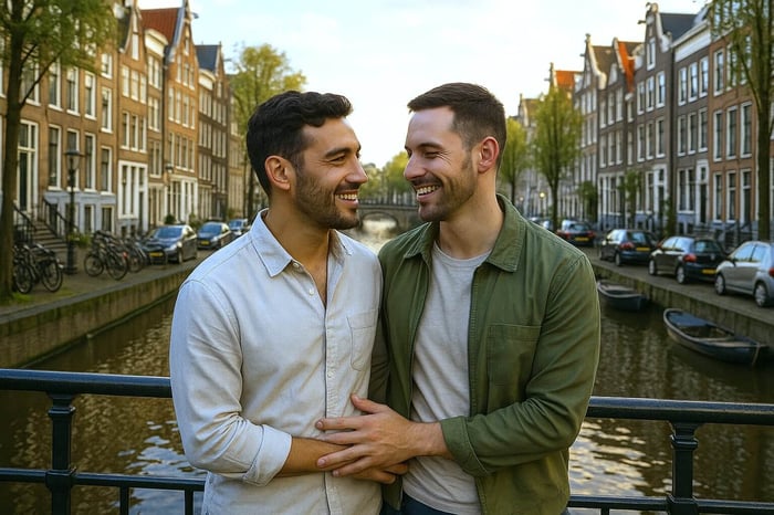 Amsterdam Gay Couple on Honeymoon