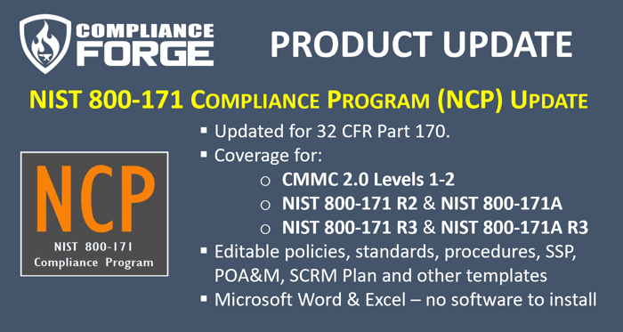 NIST 800-171 Update For 32 CFR Part 170