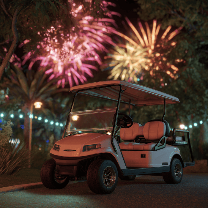 Golf Cart with fireworks at party