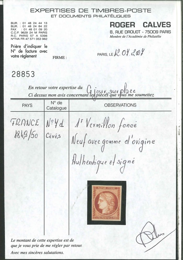 certificat Calves vermillon