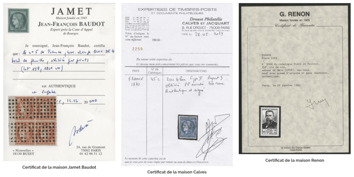 exemples de certificats d'authenticité