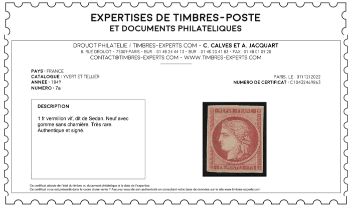 Certificat Calves Un Franc Vermillon