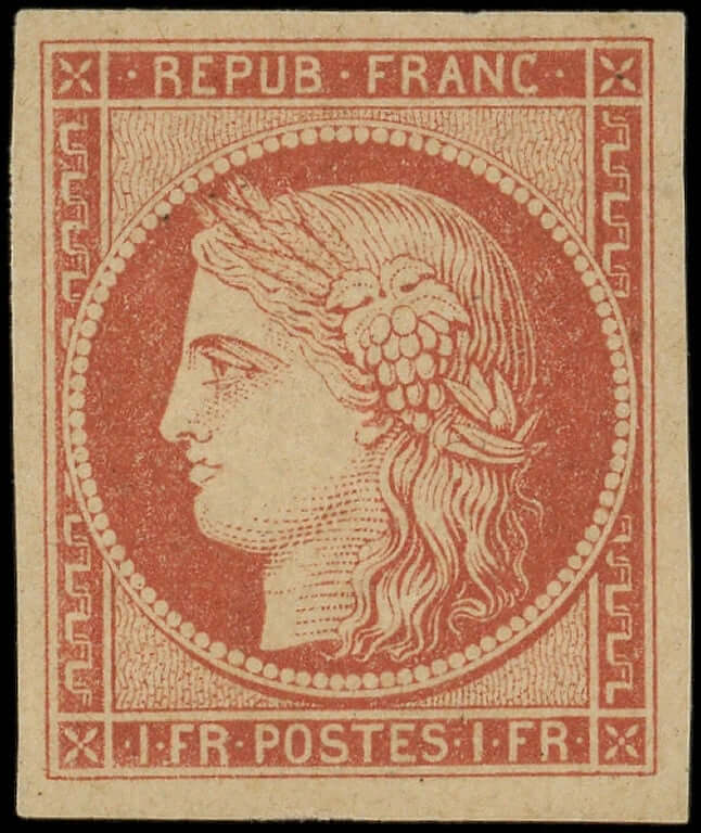 Timbre Un franc vermillon