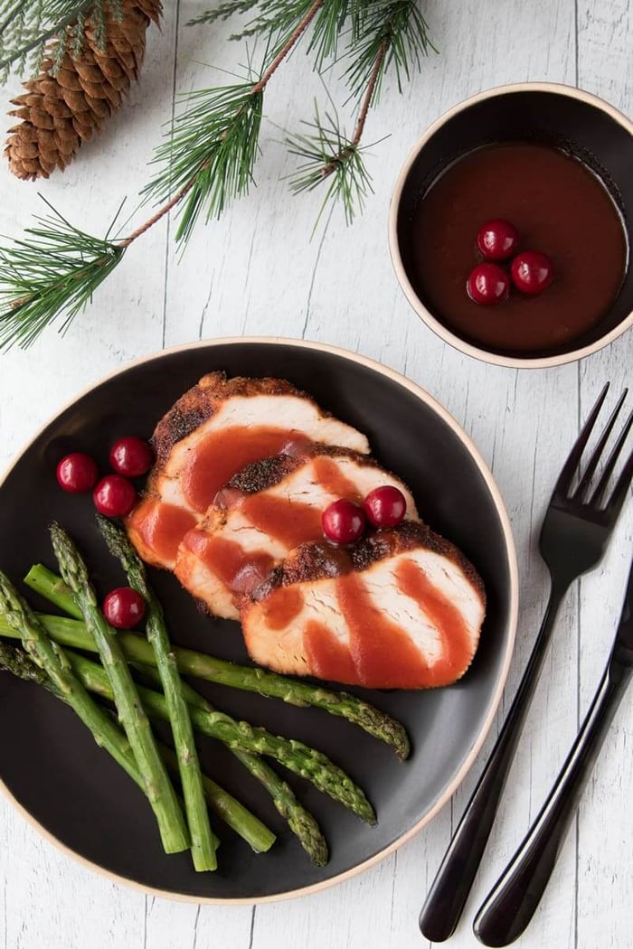 Rôti de dindon façon Jimmy, sauce aux canneberges