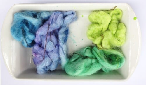 Hand-Dyed Long Color Repeats on Spinning Fiber.