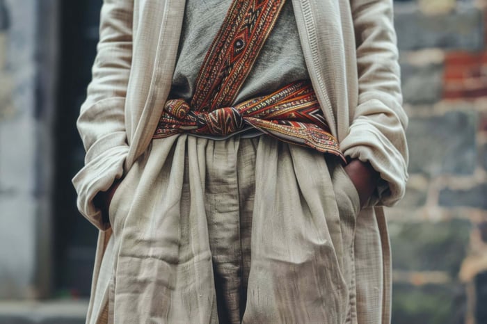 Model wearing slow fashion minimalist outfits made from biodegradable clothes designed for sustainable everyday style
