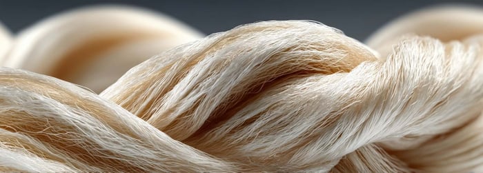 Close-up of Lyocell fiber structure showing smooth, flexible strands that provide gentle stretch, breathability, and softness in sustainable fabrics.