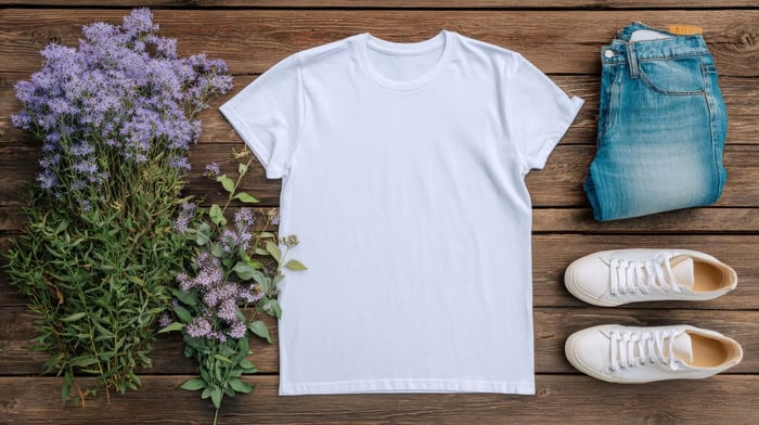 Flat lay of minimalist clothes made from Lyocell and cotton fabrics for comparison