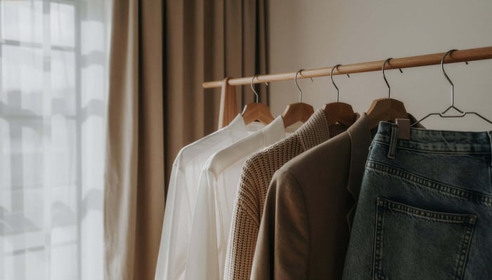 Sustainable minimalist wardrobe featuring clothes made from Lyocell and cotton fabrics