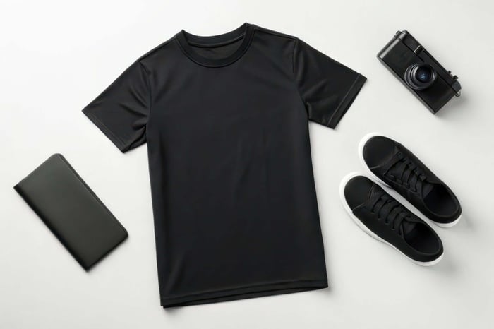 Flat lay of a minimal t shirt on a neutral background