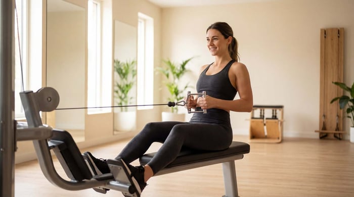 Minimalist gym outfit made with non toxic activewear materials for clean, sustainable performance