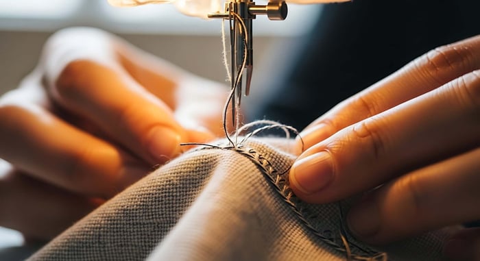 Designer repairing a garment as part of a sustainable production process used by small clothing brands