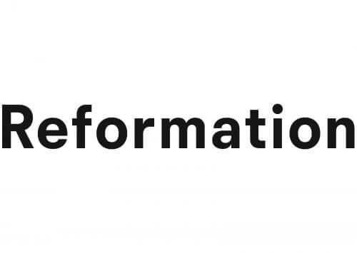 Reformation logo associated with clean fashion, sustainable clothing, and modern minimalist style.