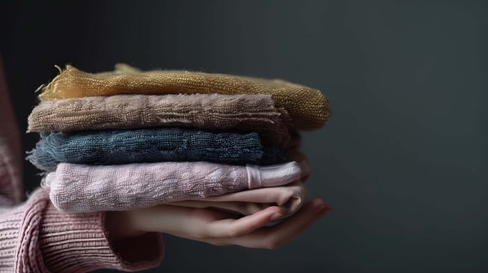 Folded Lyocell clothing made from Tencel fabric showing minimal shrinkage and soft texture