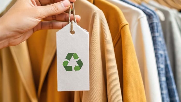 Close-up of premium recycled materials used to create durable, high-quality garments made from recycled materials with a focus on sustainability and comfort.