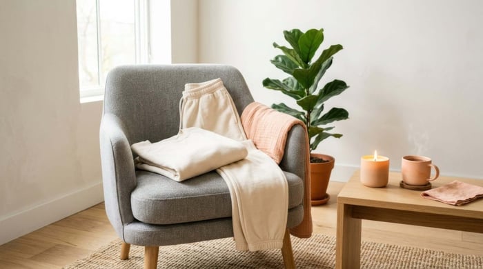Minimalist healthy fabric loungewear made with soft, breathable, and comfortable materials