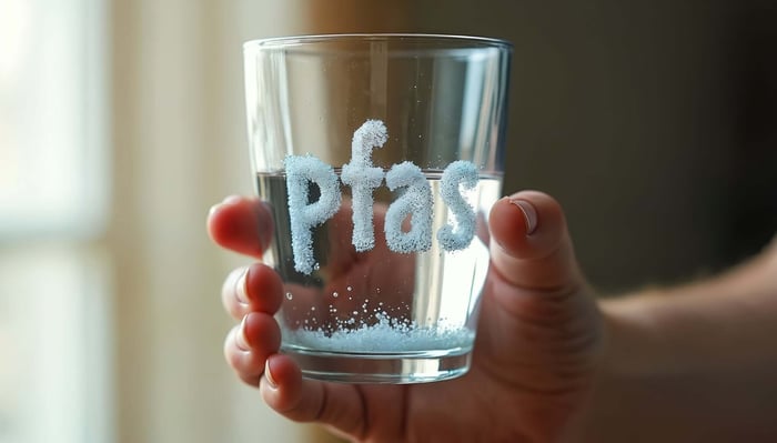 Illustration representing PFAS chemicals commonly associated with water-resistant and performance textiles.