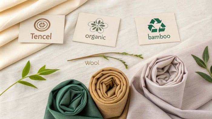 Close-up of soft neutral-toned Tencel fabric showing smooth texture and breathable sustainable material