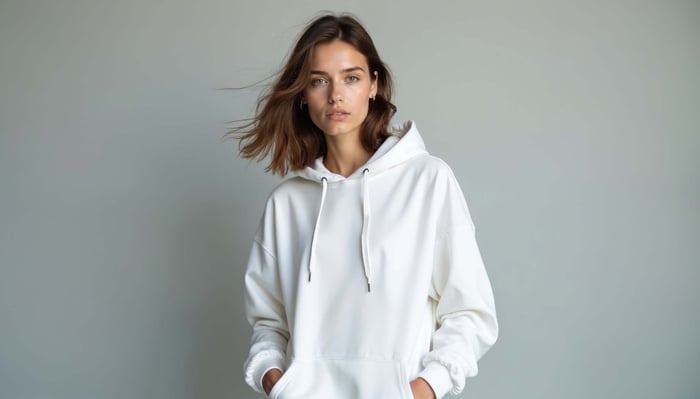Woman wearing a minimalist hoodie made from soft and breathable Tencel fabric for sustainable everyday comfort