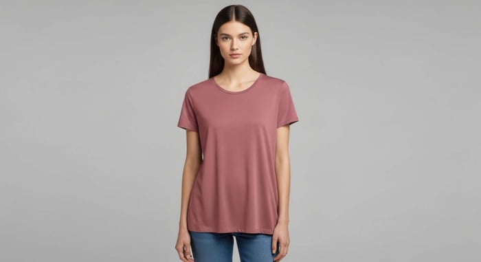 Woman wearing a relaxed-fit Tencel top made from soft and breathable sustainable fabric