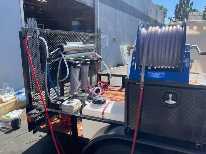 Interior view of drone trailer water system components